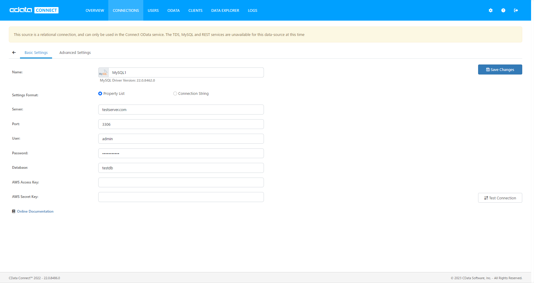 Configuring a connection (Salesforce is shown).