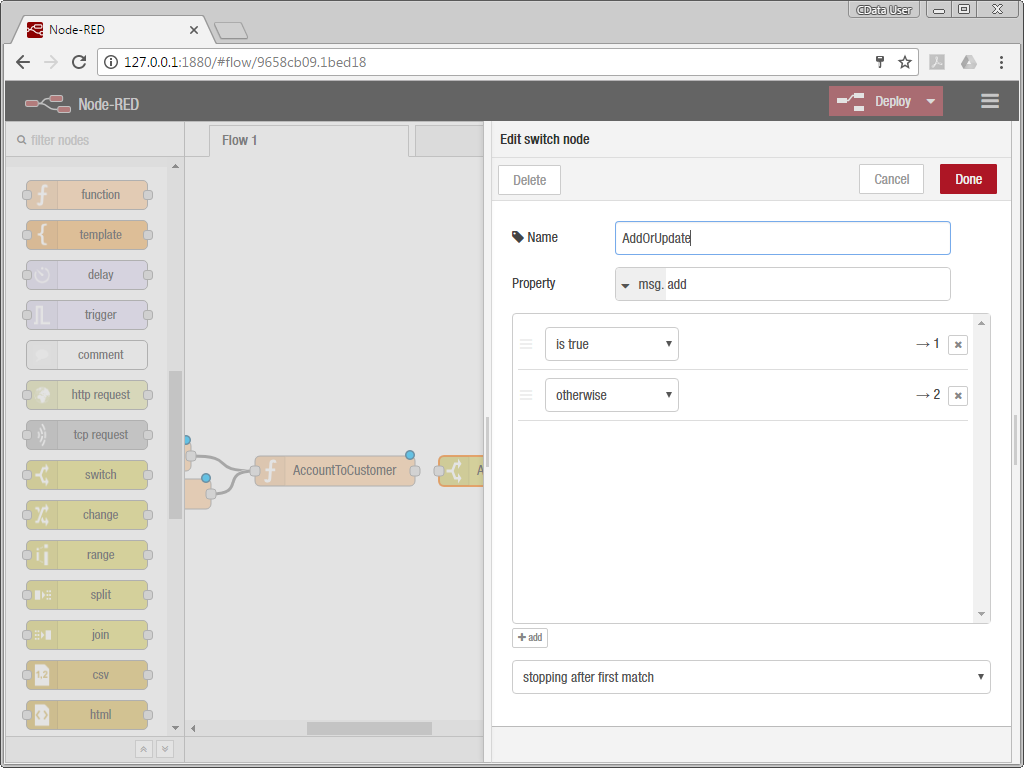 Configuring the switch Node to Add or Update