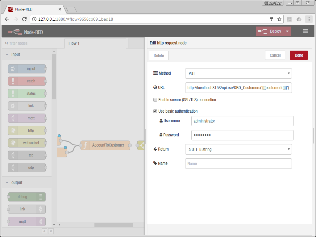 Configure the http request Node to Update a Customer