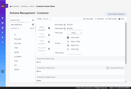 Schema management screen