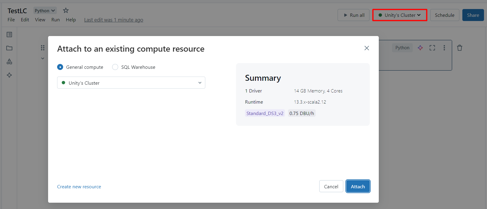 Attaching to an existing compute resource