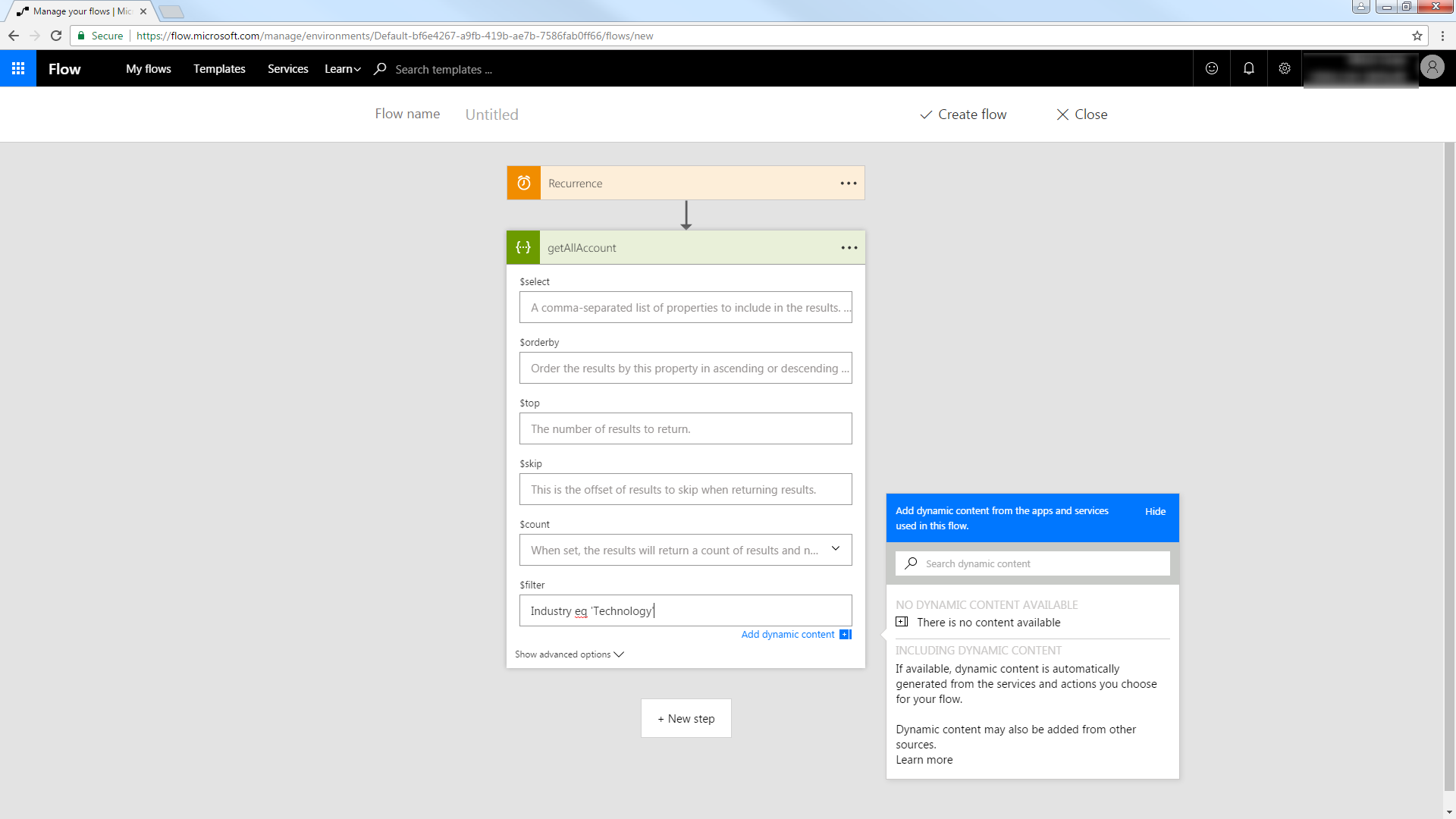 The wizard to build the OData query. (Salesforce is shown.)