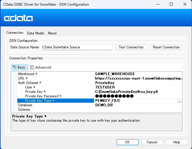 Key-pair authentication with the CData ODBC Driver for Snowflake