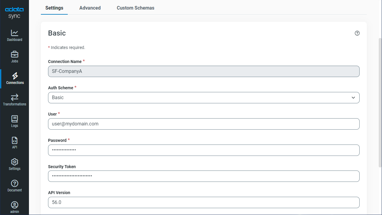 データソースセクションの設定（Salesforce 画面を例示）。